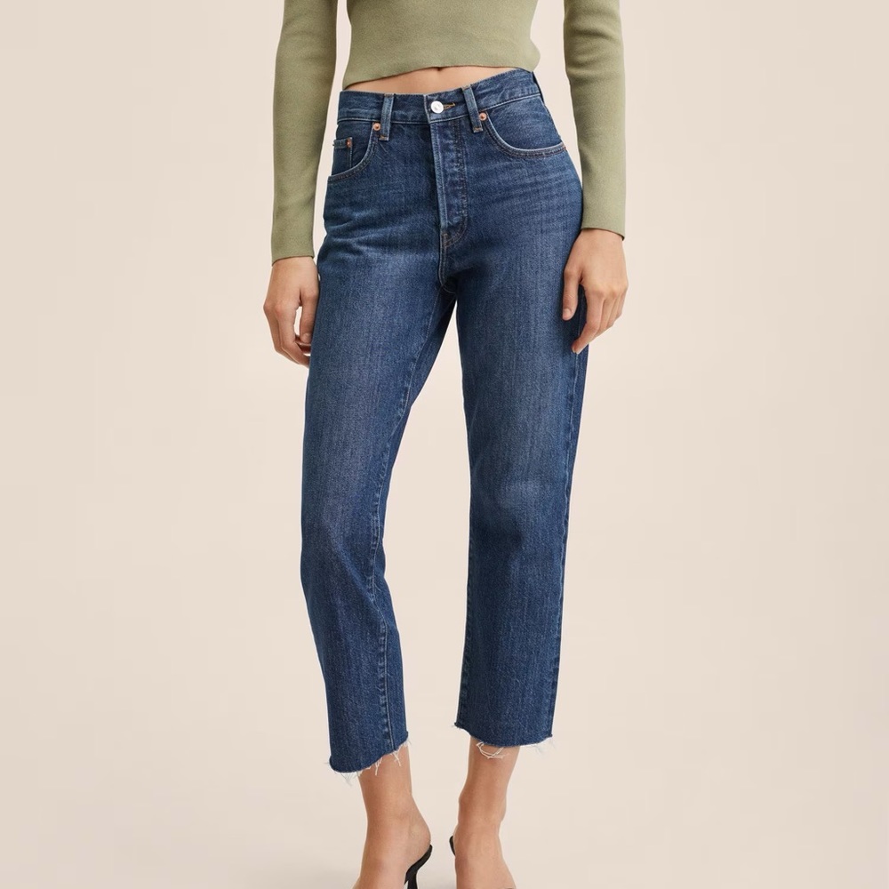 Mango Highwaist straight cropped jeans cotton jeans